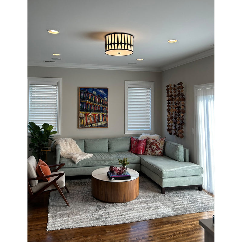 Royston 3 Light 18" Flush Mount in Black in a room setting