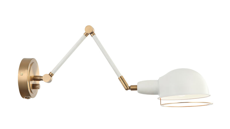 Blare Large Swing Arm Wall Lamp in Aged Gold Brass / White