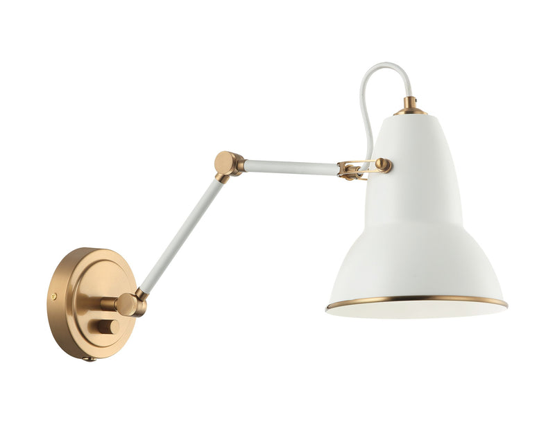 Buzz Swing Arm Wall Lamp in Aged Gold Brass / White