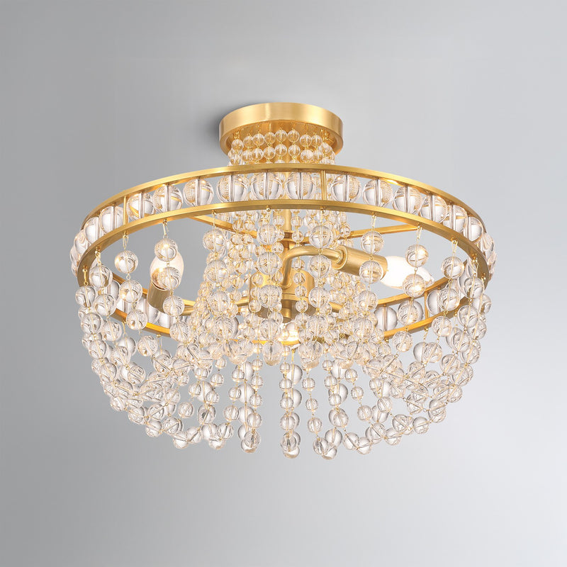 Seville 3 Light 16.5" Semi Flush Mount in Aged Brass in a room setting