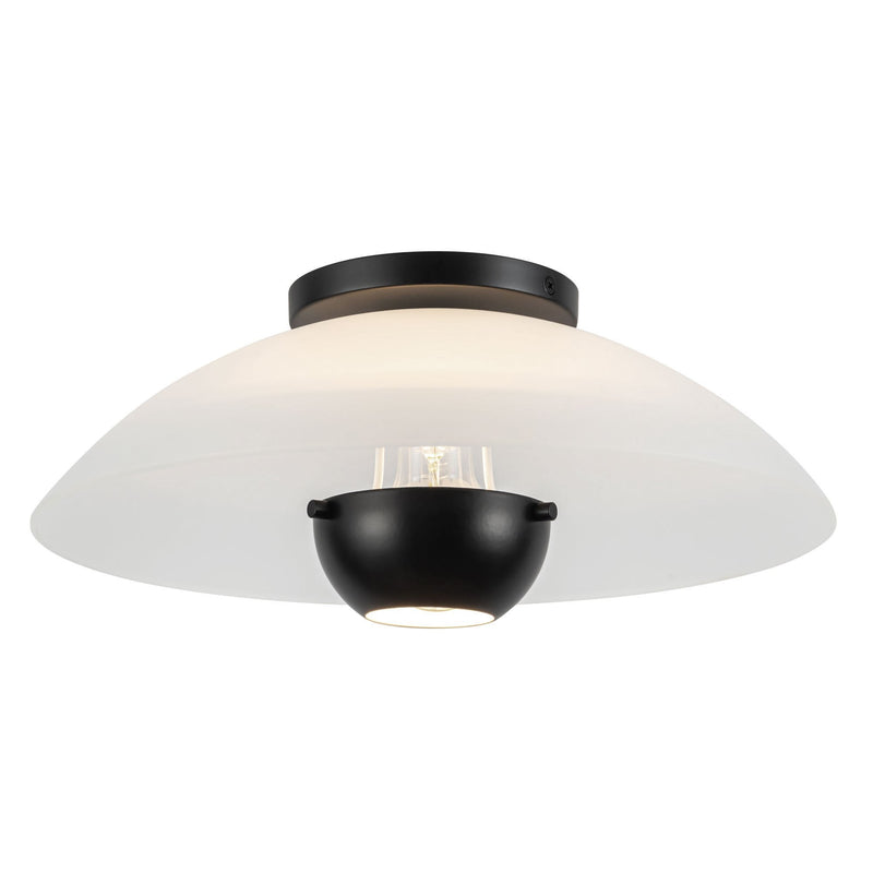 Umbra 14" Semi-Flush Mount (5" Height) in Matte Opal Glass/Black