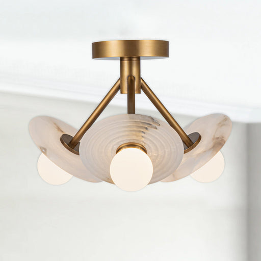 Dahlia 13" Semi-Flush Mount in Vintage Brass/Alabaster