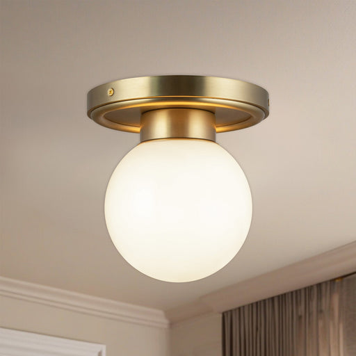 Fiore 6" Semi-Flush Mount in Brushed Gold/Glossy Opal Glass
