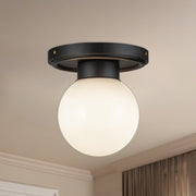 Fiore 6" Semi-Flush Mount in Matte Black/Glossy Opal Glass