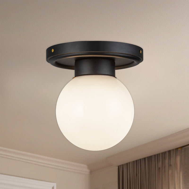 Fiore 6" Semi-Flush Mount in Matte Black/Glossy Opal Glass