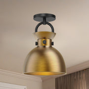 Waldo 9" Semi-Flush Mount in Matte Black/Aged Gold