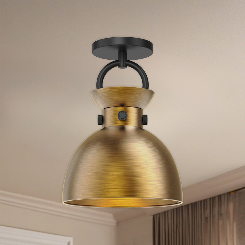 Waldo 9" Semi-Flush Mount in Matte Black/Aged Gold