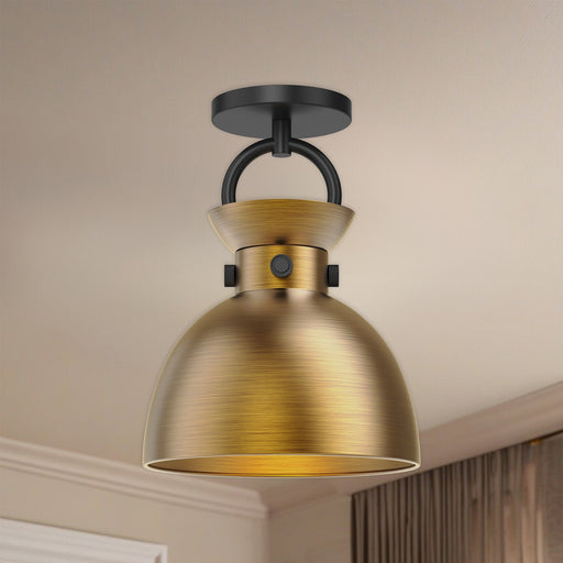 Waldo 9" Semi-Flush Mount in Matte Black/Aged Gold