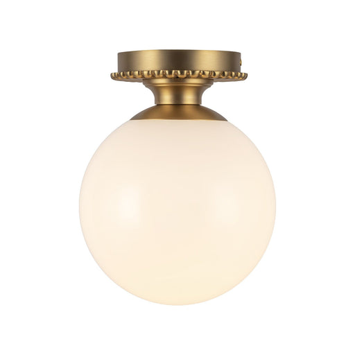 Otis 8" Semi-Flush Mount in Brushed Gold/Glossy Opal Glass