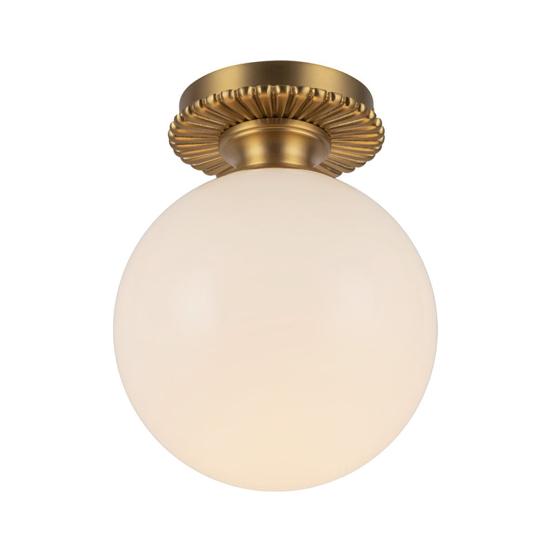 Otis 8" Semi-Flush Mount in Brushed Gold/Glossy Opal Glass