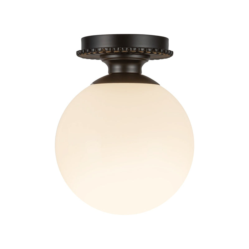 Otis 8" Semi-Flush Mount in Matte Black/Glossy Opal Glass