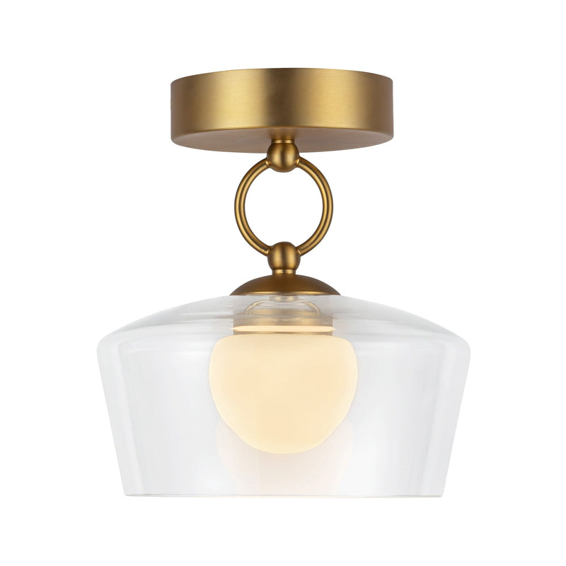Leota 8" LED Semi-Flush Mount in Brushed Gold/Clear Glass