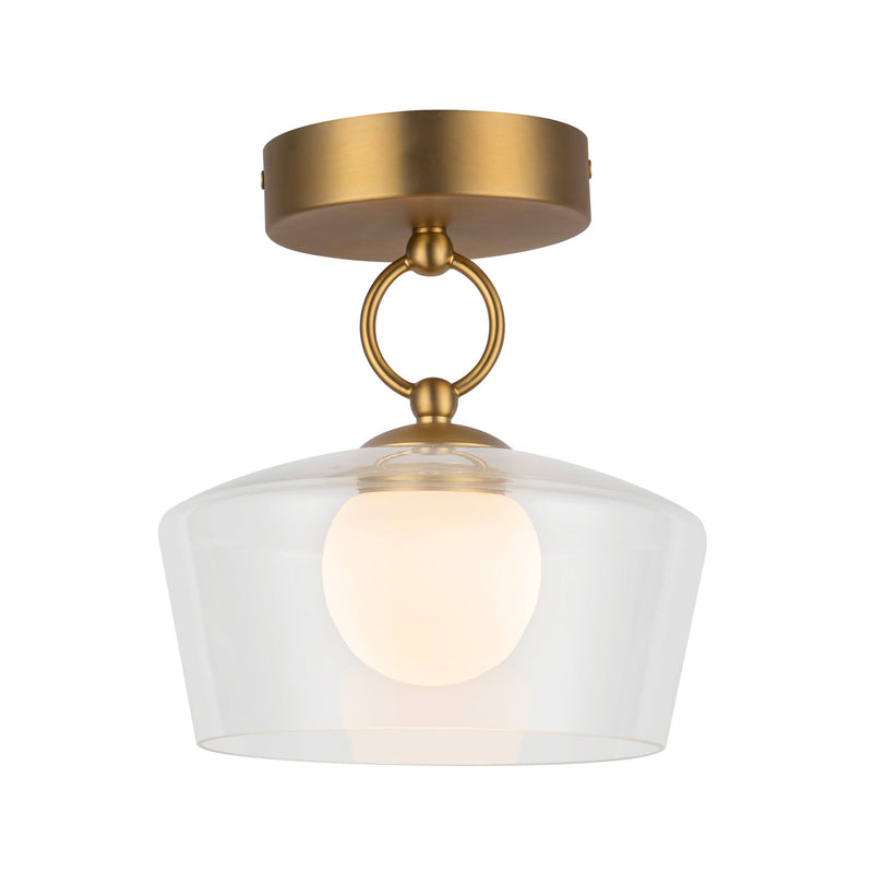Leota 8" LED Semi-Flush Mount in Brushed Gold/Clear Glass