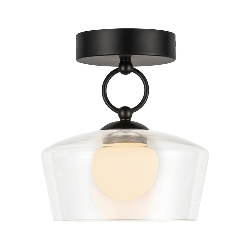 Leota 8" LED Semi-Flush Mount in Matte Black/Clear Glass