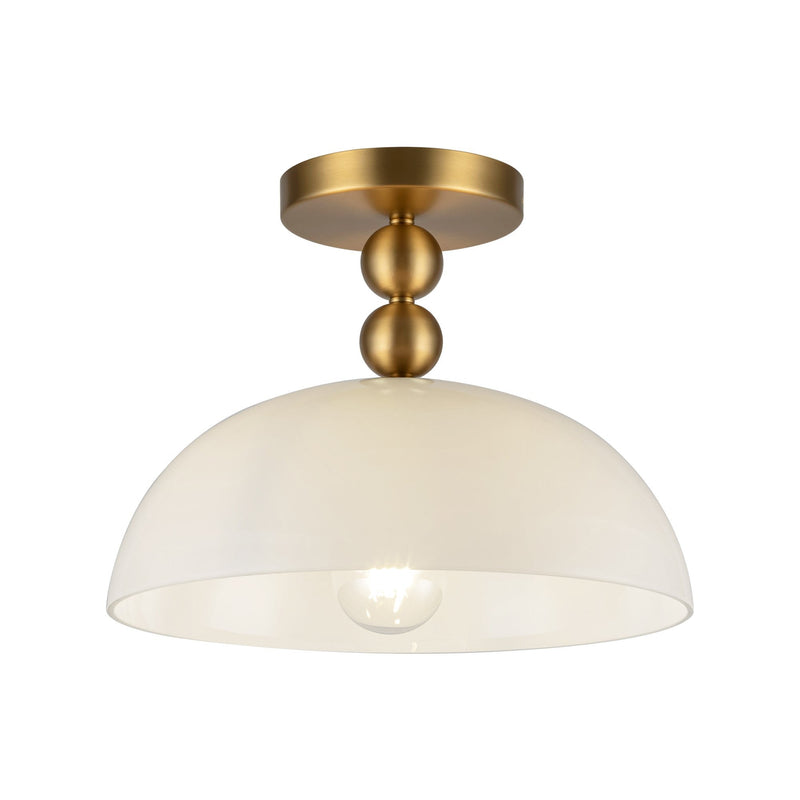 Paisley 12" Semi-Flush Mount in Brushed Gold/Glossy Opal Glass