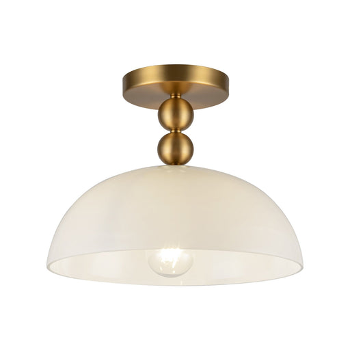 Paisley 12" Semi-Flush Mount in Brushed Gold/Glossy Opal Glass