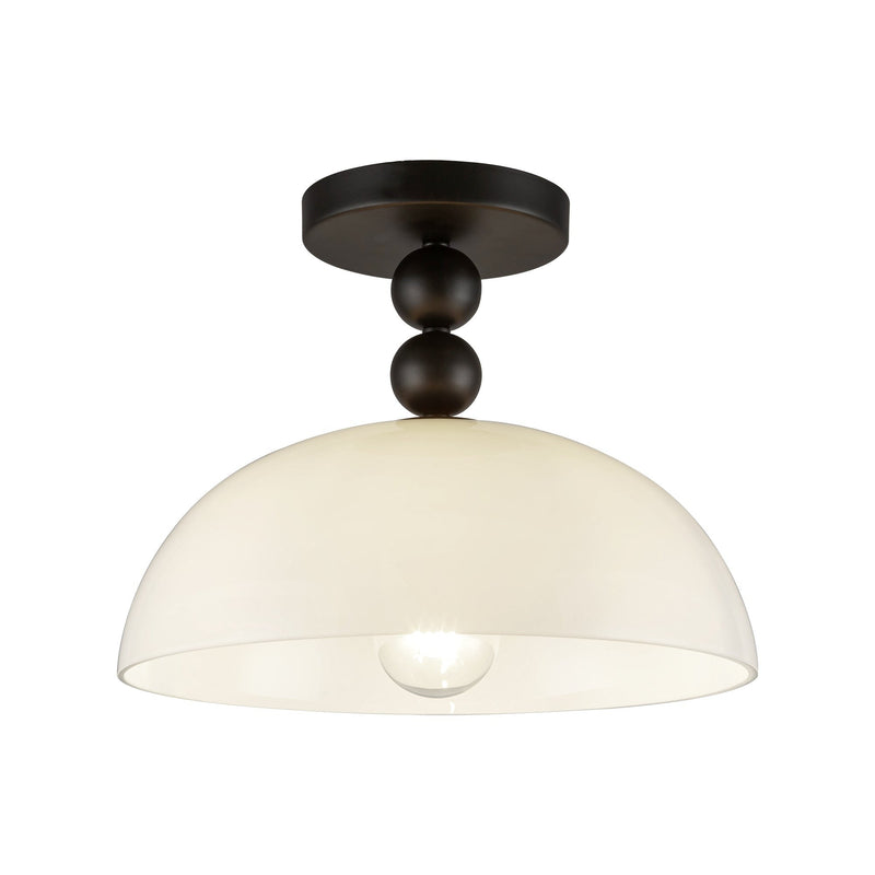 Paisley 12" Semi-Flush Mount in Matte Black/Glossy Opal Glass