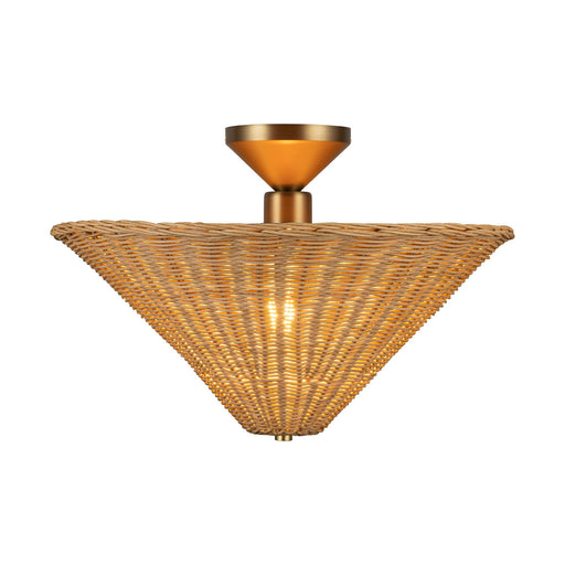 Bridgette 16" Semi-Flush Mount in Brushed Gold/Rattan