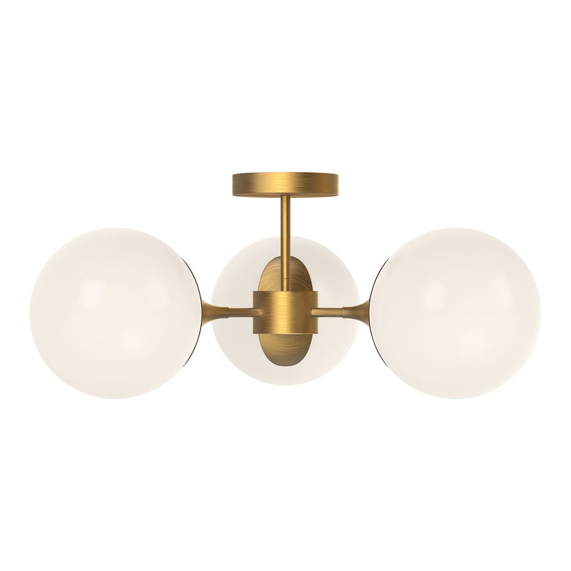 Nouveau 26" 3-Light Semi-Flush Mount in Aged Gold/Opal Matte Glass