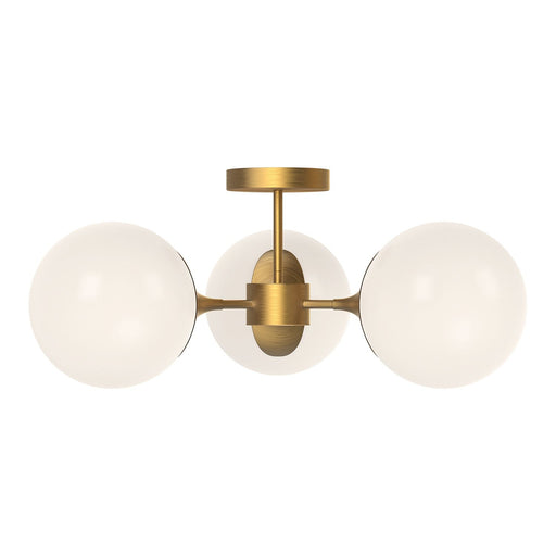 Nouveau 26" 3-Light Semi-Flush Mount in Aged Gold/Opal Matte Glass