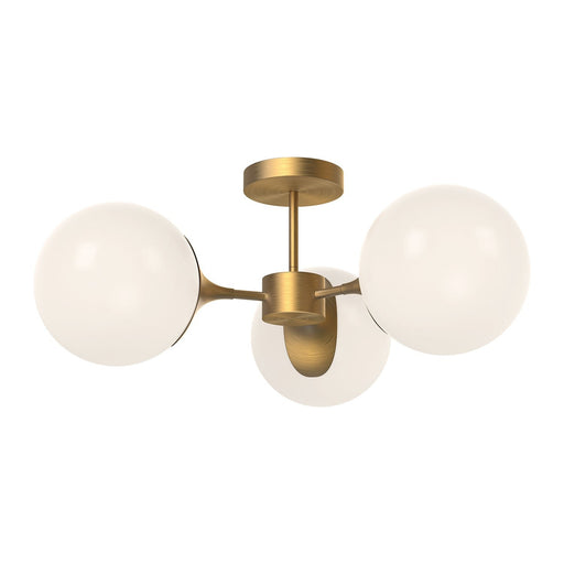 Nouveau 26" 3-Light Semi-Flush Mount in Aged Gold/Opal Matte Glass