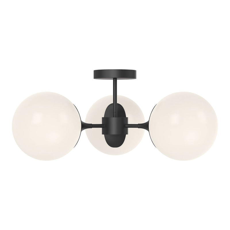 Nouveau 26" 3-Light Semi-Flush Mount in Matte Black/Opal Matte Glass