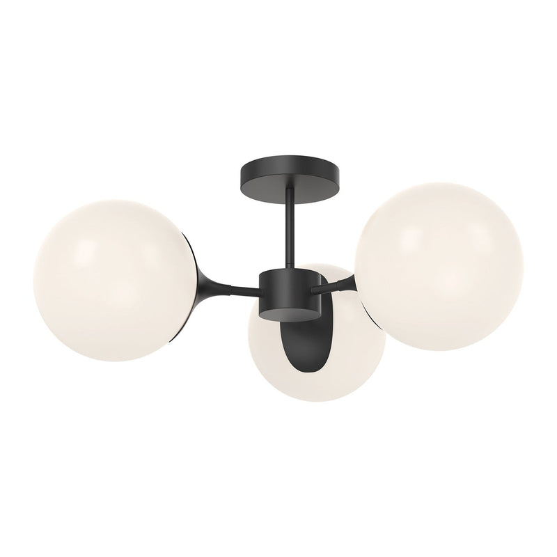 Nouveau 26" 3-Light Semi-Flush Mount in Matte Black/Opal Matte Glass