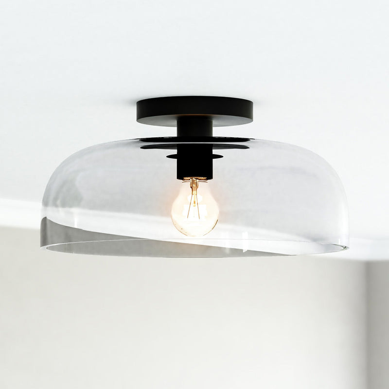 Sylvia 12" Semi-Flush Mount in Matte Black/Clear Glass