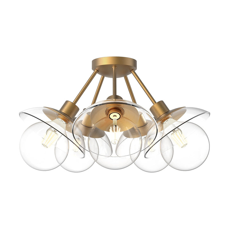 Francesca 20" 5-Light Semi-Flush Mount in Aged Gold/Clear Glass