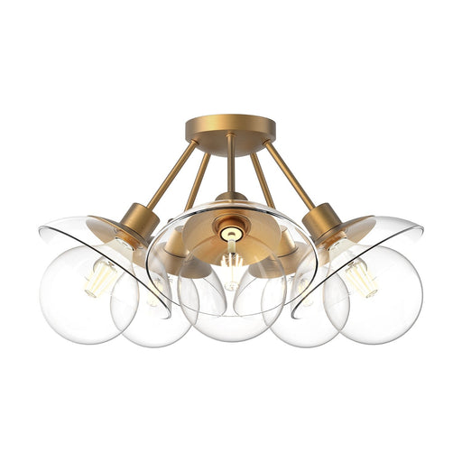Francesca 20" 5-Light Semi-Flush Mount in Aged Gold/Clear Glass