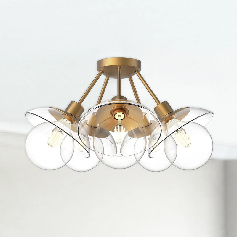 Francesca 20" 5-Light Semi-Flush Mount in Aged Gold/Clear Glass