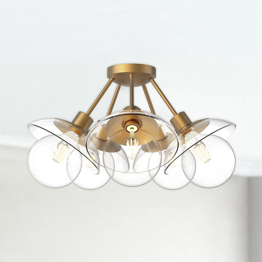 Francesca 20" 5-Light Semi-Flush Mount in Aged Gold/Clear Glass