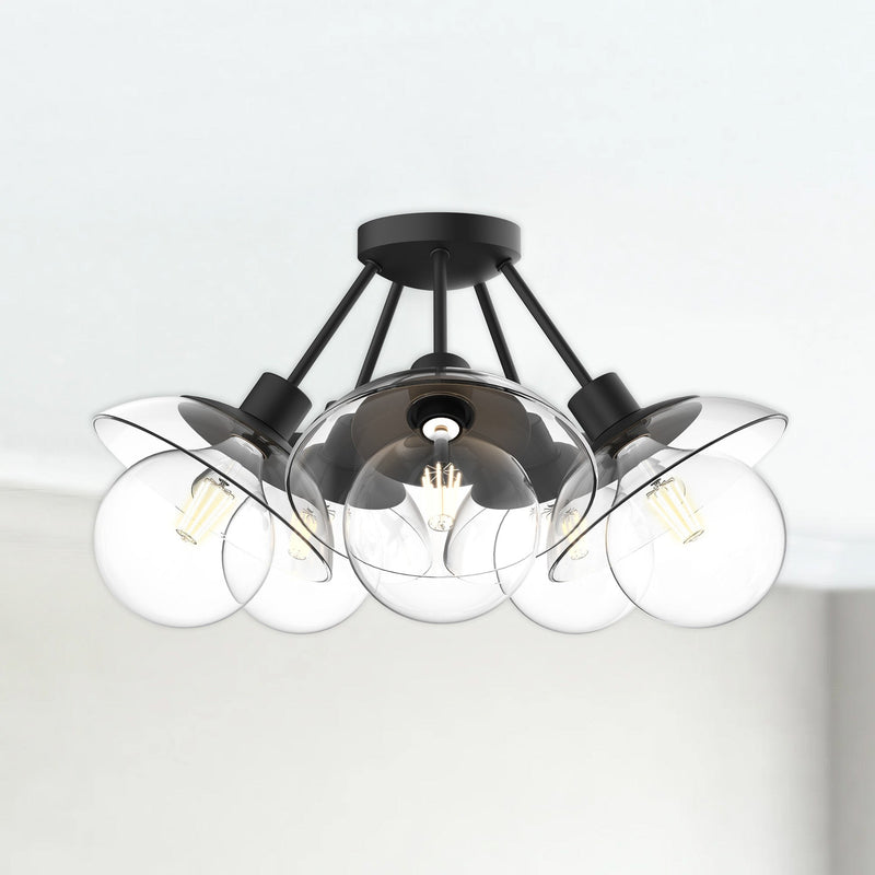 Francesca 20" 5-Light Semi-Flush Mount in Clear Glass/Matte Black