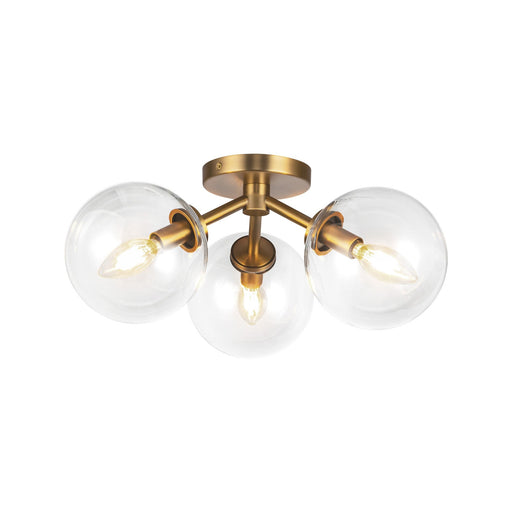 Cassia 17" 3-Light Semi-Flush Mount in Aged Gold/Clear Glass