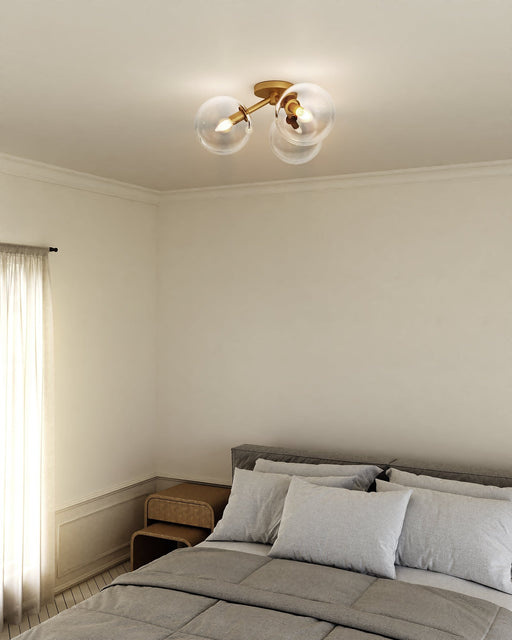 Cassia 17" 3-Light Semi-Flush Mount in Aged Gold/Clear Glass