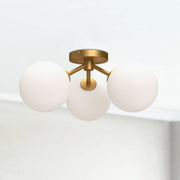 Cassia 17" 3-Light Semi-Flush Mount in Aged Gold/Opal Matte Glass