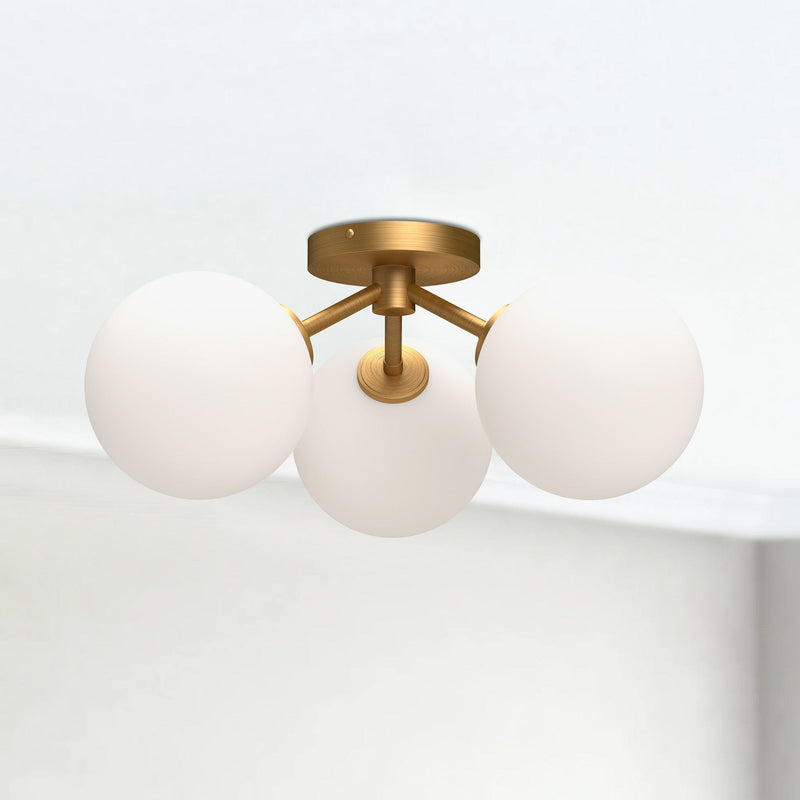 Cassia 17" 3-Light Semi-Flush Mount in Aged Gold/Opal Matte Glass