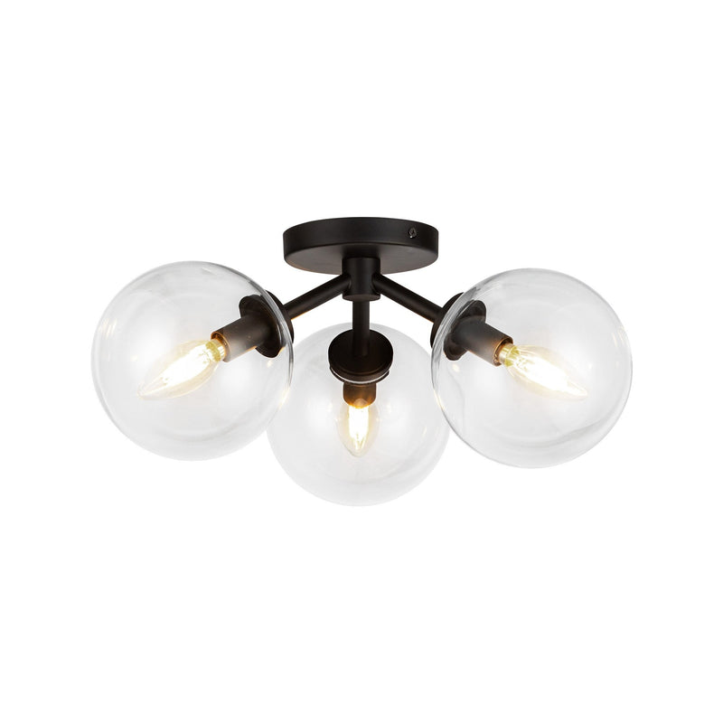 Cassia 17" 3-Light Semi-Flush Mount in Matte Black/Clear Glass