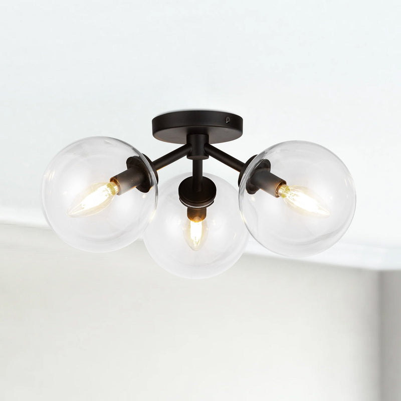 Cassia 17" 3-Light Semi-Flush Mount in Matte Black/Clear Glass
