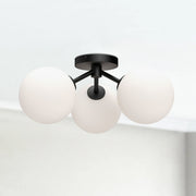 Cassia 17" 3-Light Semi-Flush Mount in Matte Black/Opal Matte Glass