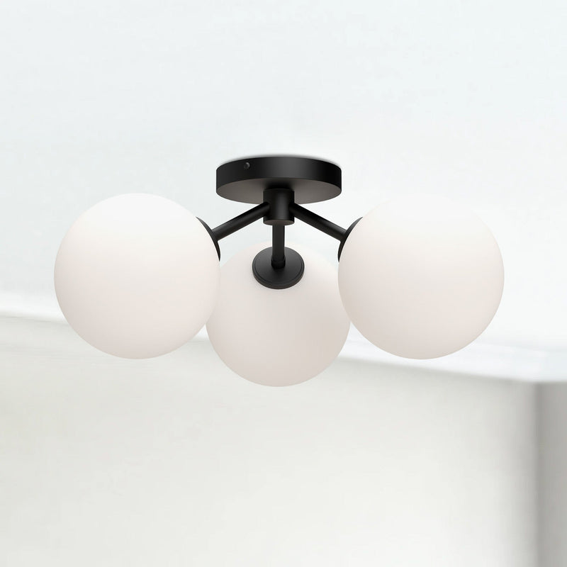 Cassia 17" 3-Light Semi-Flush Mount in Matte Black/Opal Matte Glass