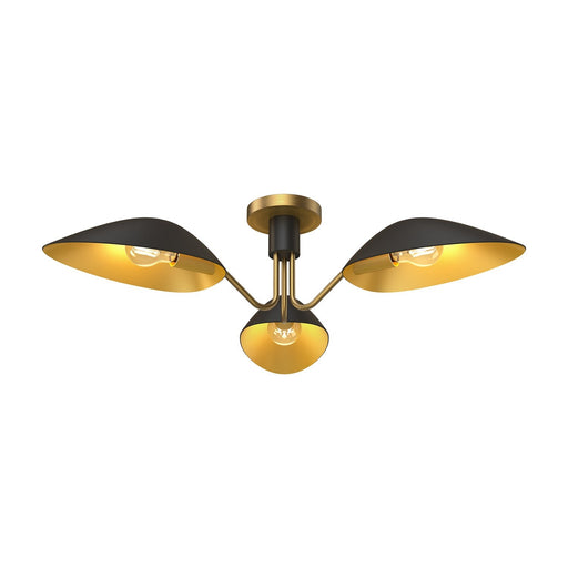 Oscar 32" 3-Light Semi-Flush Mount in Aged Gold/Matte Black