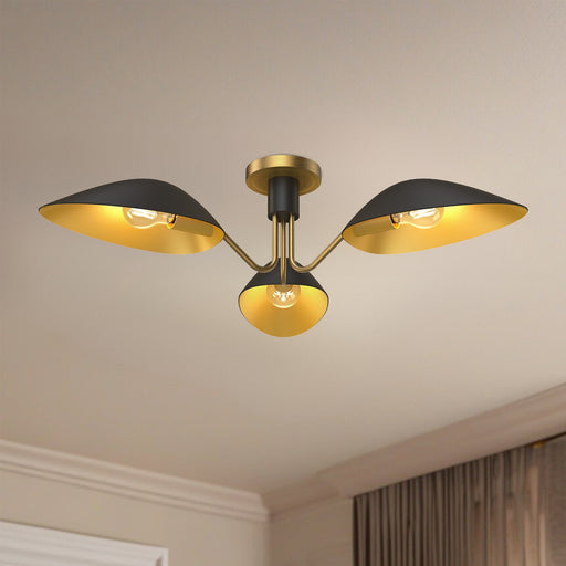 Oscar 32" 3-Light Semi-Flush Mount in Aged Gold/Matte Black
