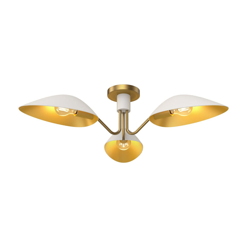 Oscar 32" 3-Light Semi-Flush Mount in Aged Gold/White
