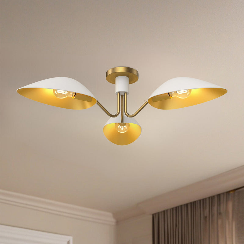 Oscar 32" 3-Light Semi-Flush Mount in Aged Gold/White