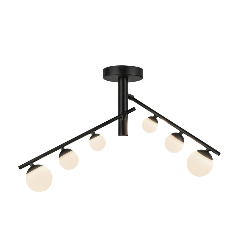 Cypress 2-Head Semi-Flush Mount in Black/Opal Glass