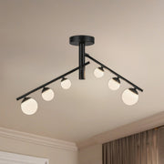 Cypress 2-Head Semi-Flush Mount in Black/Opal Glass