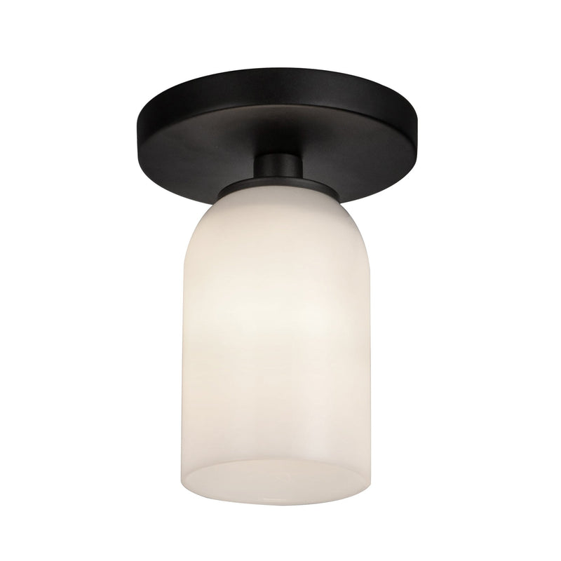 Nola 4" Semi-Flush Mount in Black/Glossy Opal Glass