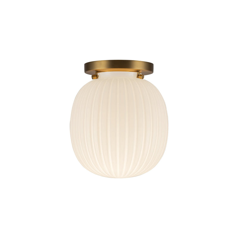 Cherise 7" Semi-Flush Mount in Brushed Gold/Glossy Ribbed Opal Glass
