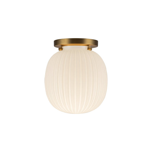 Cherise 7" Semi-Flush Mount in Brushed Gold/Glossy Ribbed Opal Glass
